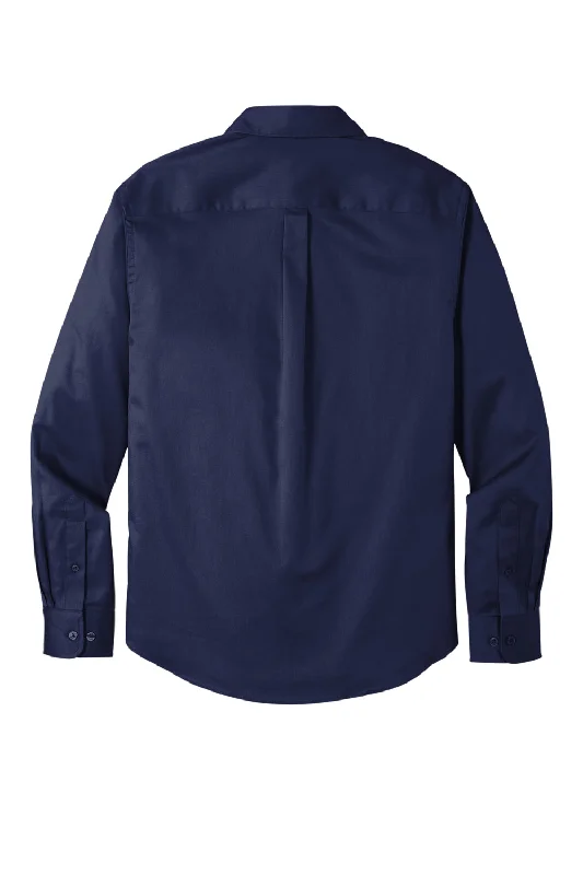 Port Authority Mens SuperPro Wrinkle Resistant React Long Sleeve Button Down Shirt w/ Pocket - True Navy Blue