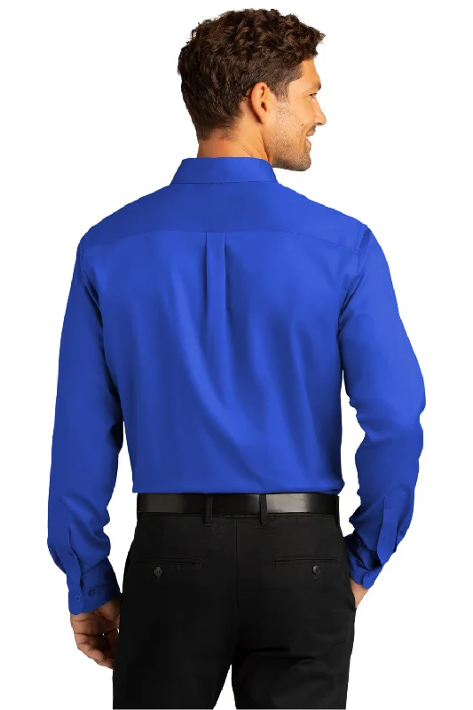 Port Authority Mens SuperPro Wrinkle Resistant React Long Sleeve Button Down Shirt w/ Pocket - True Royal Blue