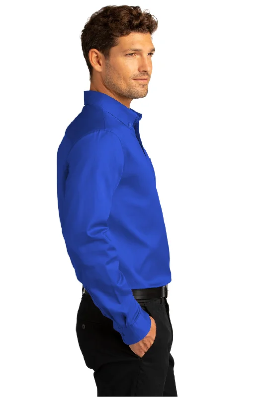 Port Authority Mens SuperPro Wrinkle Resistant React Long Sleeve Button Down Shirt w/ Pocket - True Royal Blue