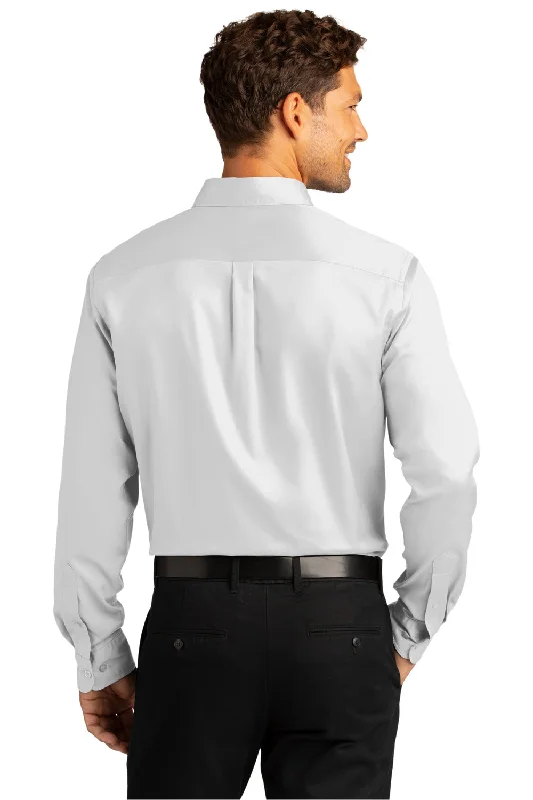 Port Authority Mens SuperPro Wrinkle Resistant React Long Sleeve Button Down Shirt w/ Pocket - White