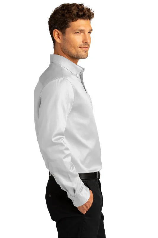 Port Authority Mens SuperPro Wrinkle Resistant React Long Sleeve Button Down Shirt w/ Pocket - White