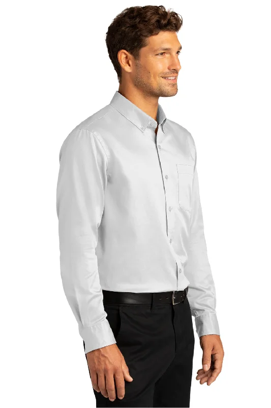 Port Authority Mens SuperPro Wrinkle Resistant React Long Sleeve Button Down Shirt w/ Pocket - White