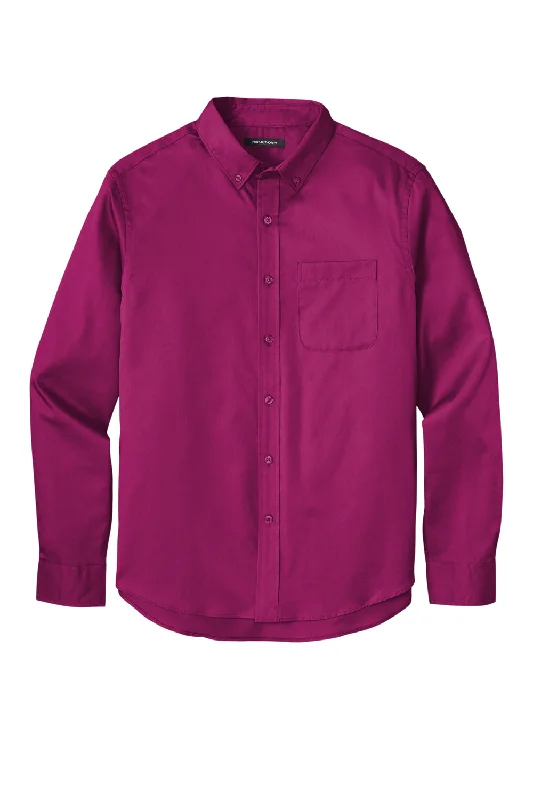 Port Authority Mens SuperPro Wrinkle Resistant React Long Sleeve Button Down Shirt w/ Pocket - Wild Berry