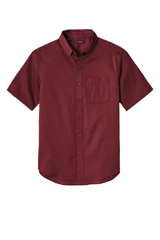 Port Authority Mens SuperPro Wrinkle Resistant React Short Sleeve Button Down Shirt w/ Pocket - Burgundy