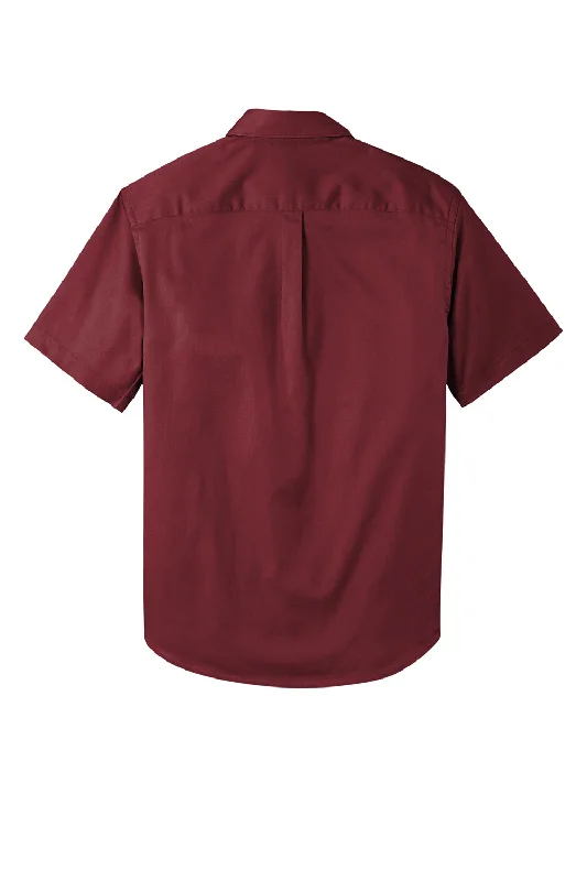 Port Authority Mens SuperPro Wrinkle Resistant React Short Sleeve Button Down Shirt w/ Pocket - Burgundy