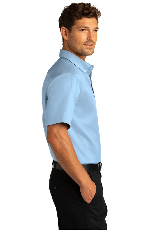 Port Authority Mens SuperPro Wrinkle Resistant React Short Sleeve Button Down Shirt w/ Pocket - Cloud Blue