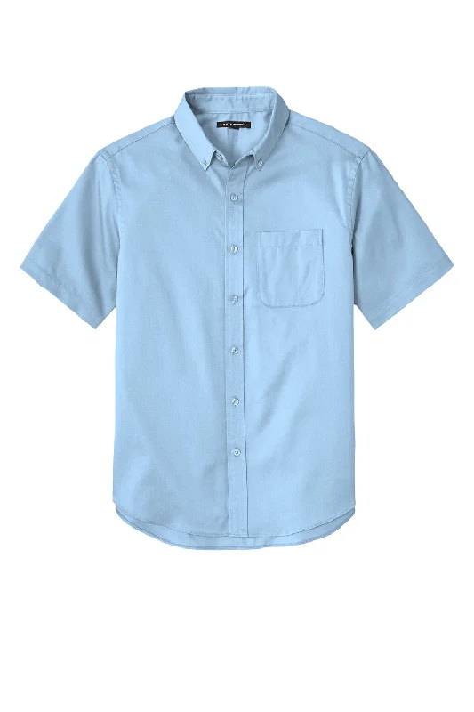 Port Authority Mens SuperPro Wrinkle Resistant React Short Sleeve Button Down Shirt w/ Pocket - Cloud Blue