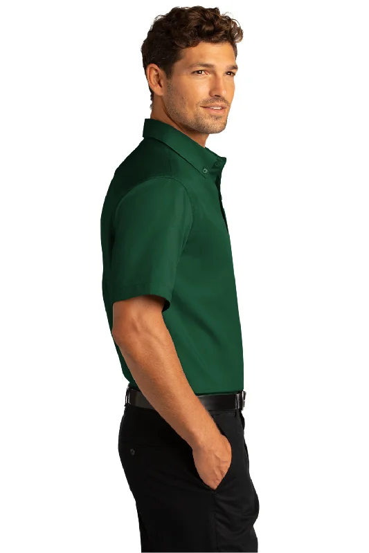 Port Authority Mens SuperPro Wrinkle Resistant React Short Sleeve Button Down Shirt w/ Pocket - Dark Green