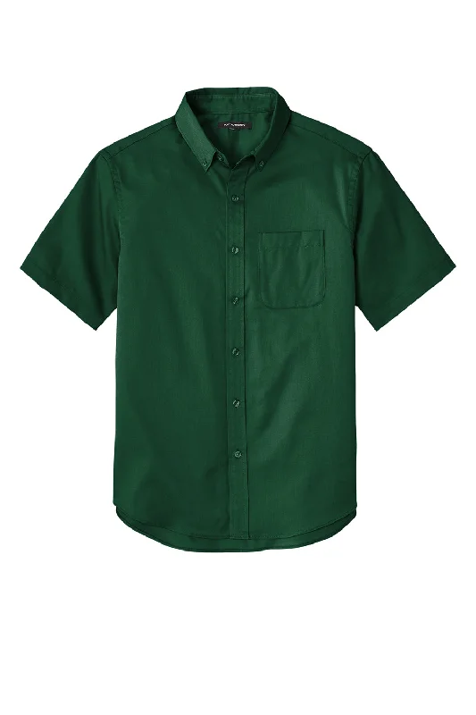 Port Authority Mens SuperPro Wrinkle Resistant React Short Sleeve Button Down Shirt w/ Pocket - Dark Green