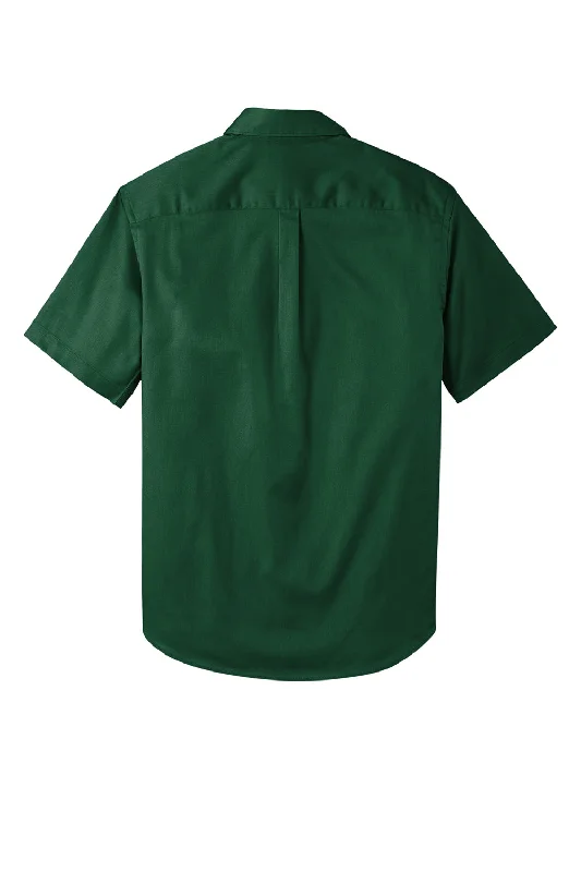 Port Authority Mens SuperPro Wrinkle Resistant React Short Sleeve Button Down Shirt w/ Pocket - Dark Green