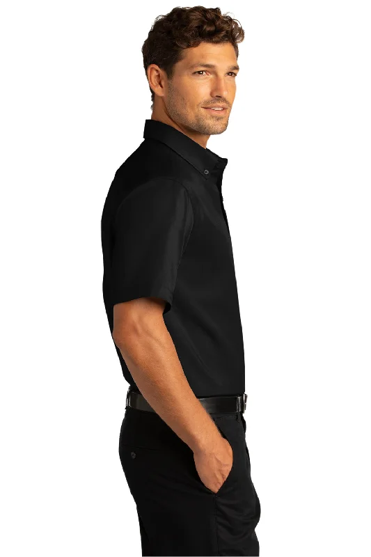 Port Authority Mens SuperPro Wrinkle Resistant React Short Sleeve Button Down Shirt w/ Pocket - Deep Black