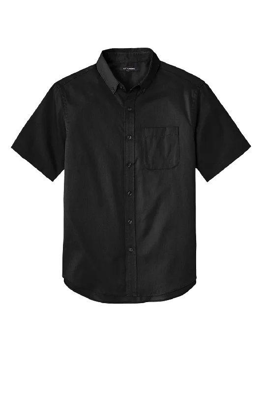 Port Authority Mens SuperPro Wrinkle Resistant React Short Sleeve Button Down Shirt w/ Pocket - Deep Black