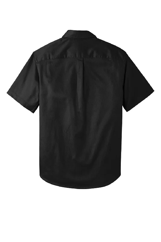 Port Authority Mens SuperPro Wrinkle Resistant React Short Sleeve Button Down Shirt w/ Pocket - Deep Black