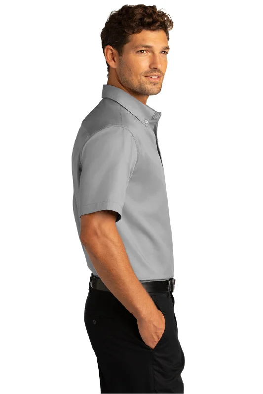 Port Authority Mens SuperPro Wrinkle Resistant React Short Sleeve Button Down Shirt w/ Pocket - Gusty Grey