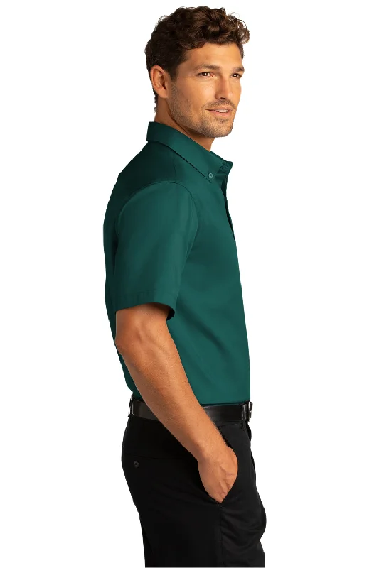 Port Authority Mens SuperPro Wrinkle Resistant React Short Sleeve Button Down Shirt w/ Pocket - Marine Green