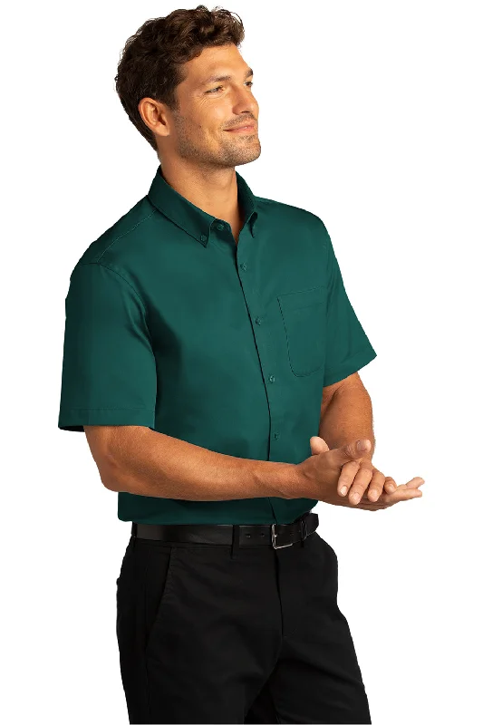 Port Authority Mens SuperPro Wrinkle Resistant React Short Sleeve Button Down Shirt w/ Pocket - Marine Green