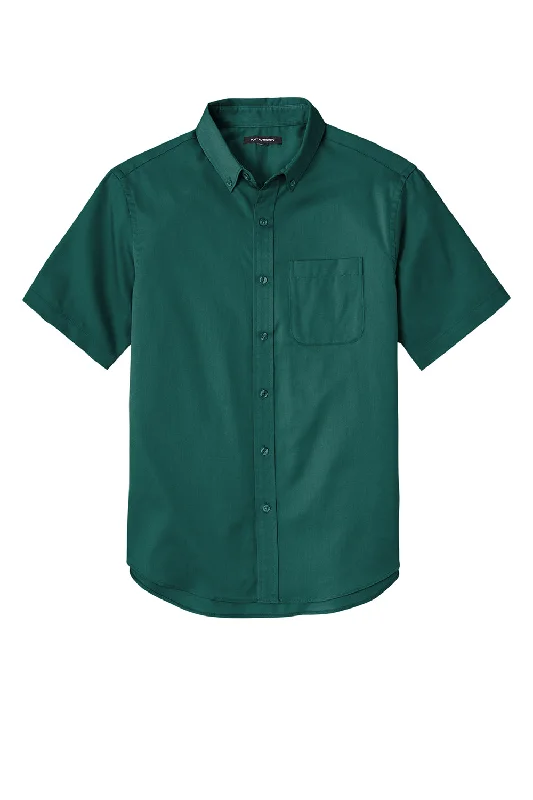 Port Authority Mens SuperPro Wrinkle Resistant React Short Sleeve Button Down Shirt w/ Pocket - Marine Green