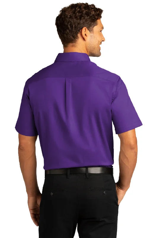 Port Authority Mens SuperPro Wrinkle Resistant React Short Sleeve Button Down Shirt w/ Pocket - Purple