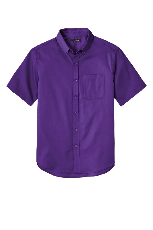 Port Authority Mens SuperPro Wrinkle Resistant React Short Sleeve Button Down Shirt w/ Pocket - Purple