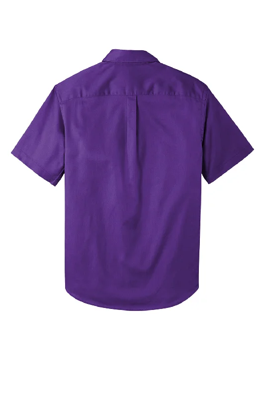 Port Authority Mens SuperPro Wrinkle Resistant React Short Sleeve Button Down Shirt w/ Pocket - Purple