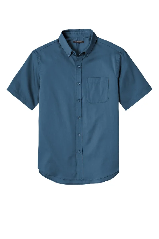 Port Authority Mens SuperPro Wrinkle Resistant React Short Sleeve Button Down Shirt w/ Pocket - Regatta Blue