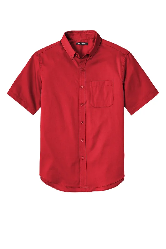 Port Authority Mens SuperPro Wrinkle Resistant React Short Sleeve Button Down Shirt w/ Pocket - Rich Red