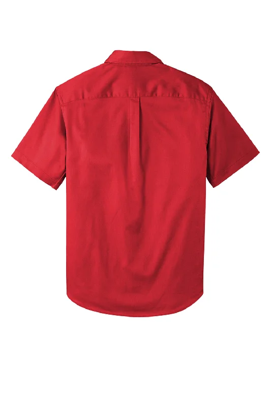 Port Authority Mens SuperPro Wrinkle Resistant React Short Sleeve Button Down Shirt w/ Pocket - Rich Red