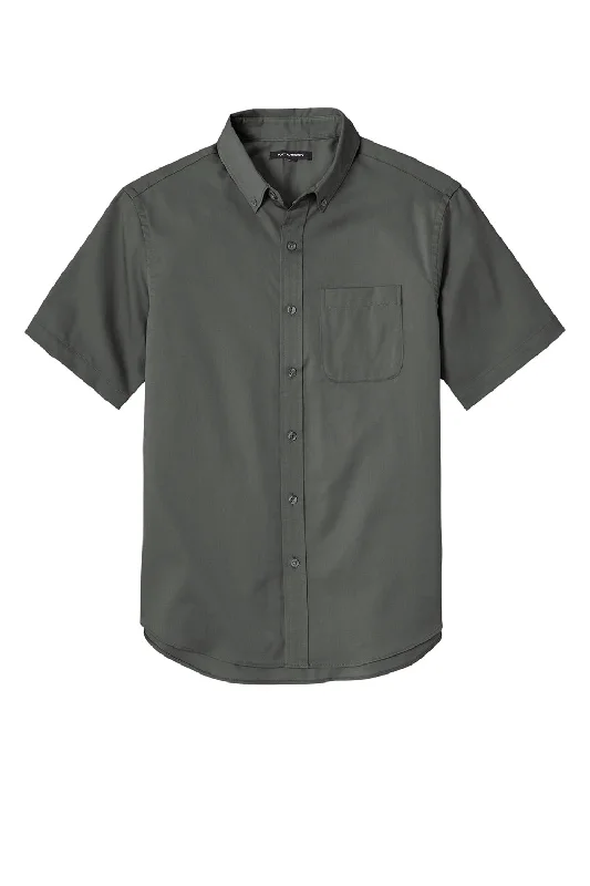 Port Authority Mens SuperPro Wrinkle Resistant React Short Sleeve Button Down Shirt w/ Pocket - Storm Grey