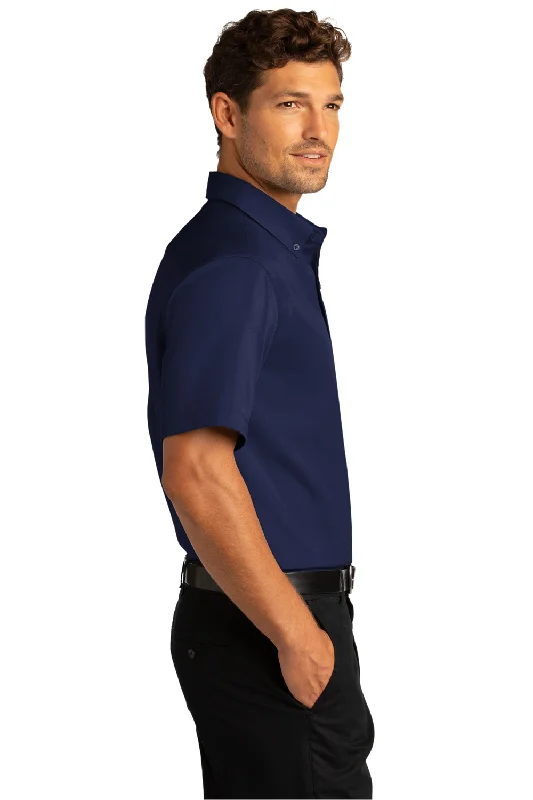 Port Authority Mens SuperPro Wrinkle Resistant React Short Sleeve Button Down Shirt w/ Pocket - True Navy Blue