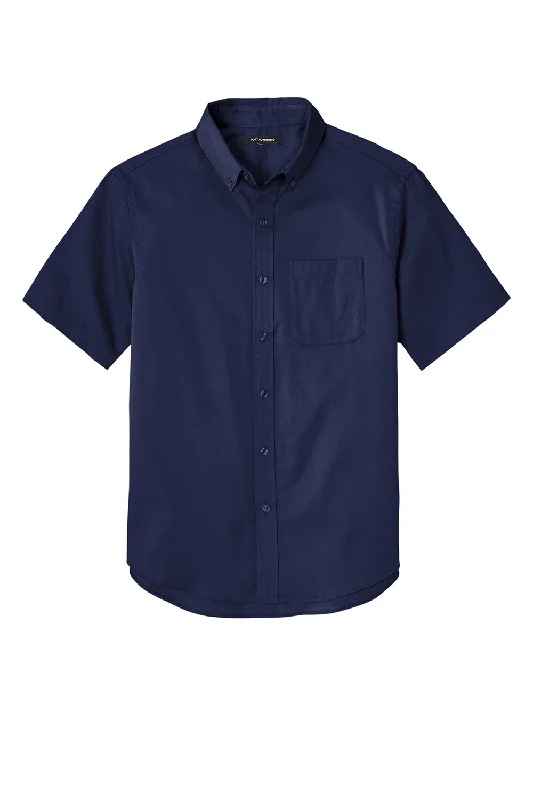 Port Authority Mens SuperPro Wrinkle Resistant React Short Sleeve Button Down Shirt w/ Pocket - True Navy Blue