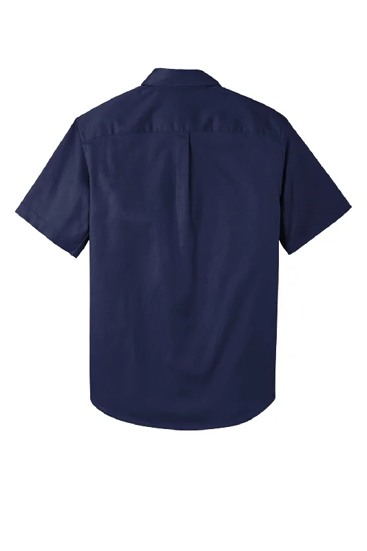 Port Authority Mens SuperPro Wrinkle Resistant React Short Sleeve Button Down Shirt w/ Pocket - True Navy Blue