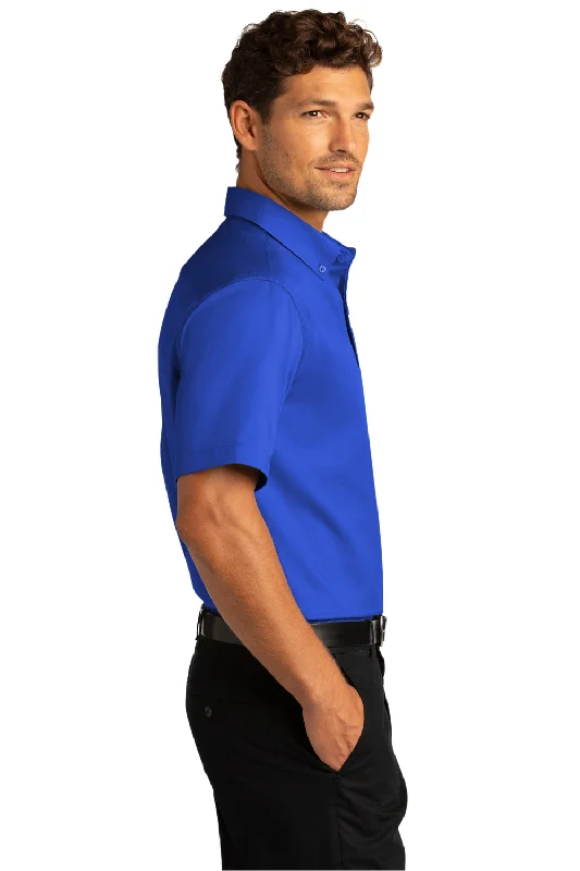 Port Authority Mens SuperPro Wrinkle Resistant React Short Sleeve Button Down Shirt w/ Pocket - True Royal Blue