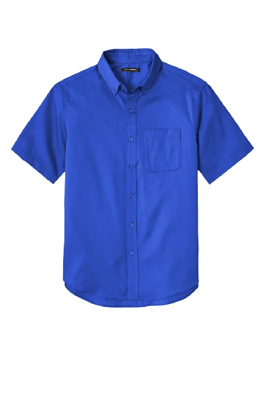 Port Authority Mens SuperPro Wrinkle Resistant React Short Sleeve Button Down Shirt w/ Pocket - True Royal Blue