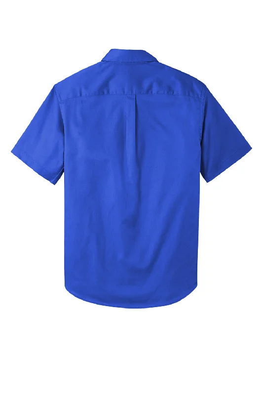 Port Authority Mens SuperPro Wrinkle Resistant React Short Sleeve Button Down Shirt w/ Pocket - True Royal Blue