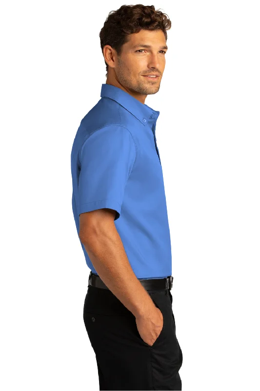 Port Authority Mens SuperPro Wrinkle Resistant React Short Sleeve Button Down Shirt w/ Pocket - Ultramarine Blue