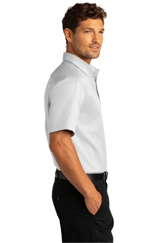 Port Authority Mens SuperPro Wrinkle Resistant React Short Sleeve Button Down Shirt w/ Pocket - White