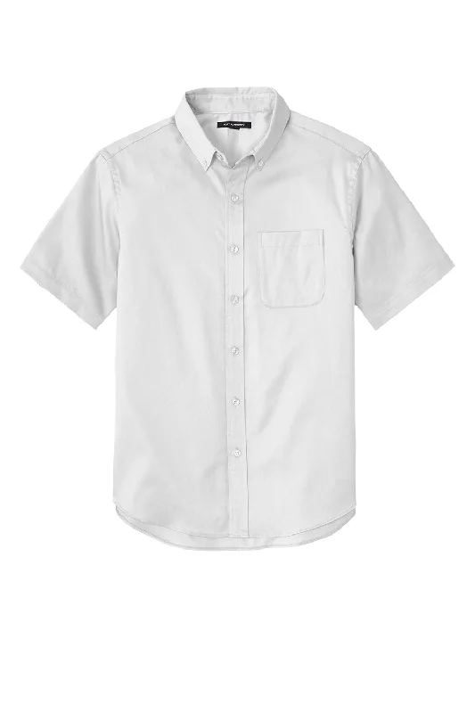 Port Authority Mens SuperPro Wrinkle Resistant React Short Sleeve Button Down Shirt w/ Pocket - White