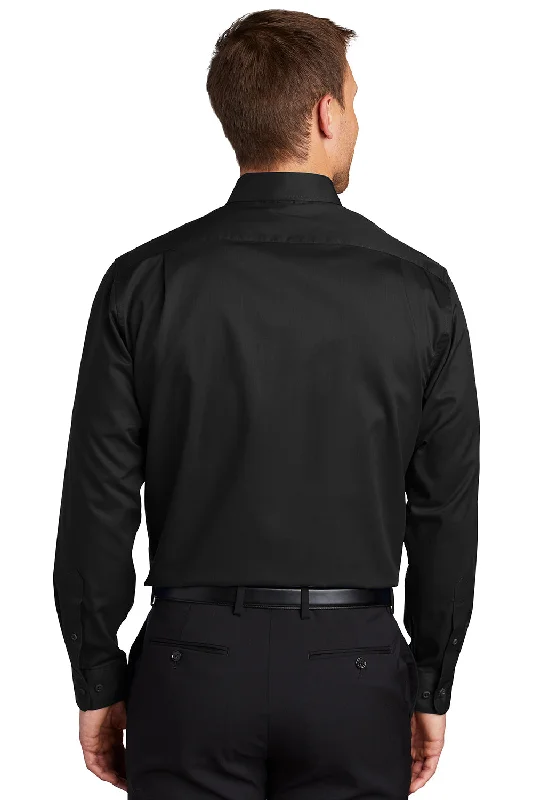 Port Authority Mens SuperPro Wrinkle Resistant Long Sleeve Button Down Shirt w/ Pocket - Black