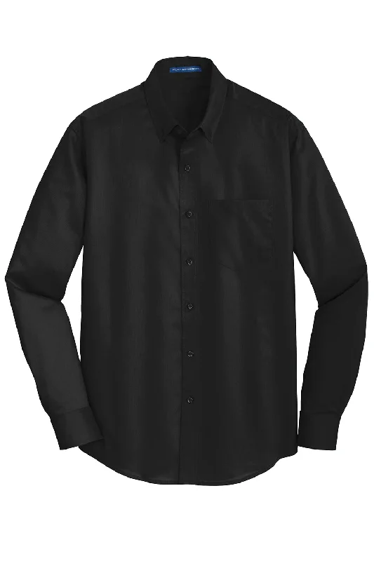 Port Authority Mens SuperPro Wrinkle Resistant Long Sleeve Button Down Shirt w/ Pocket - Black