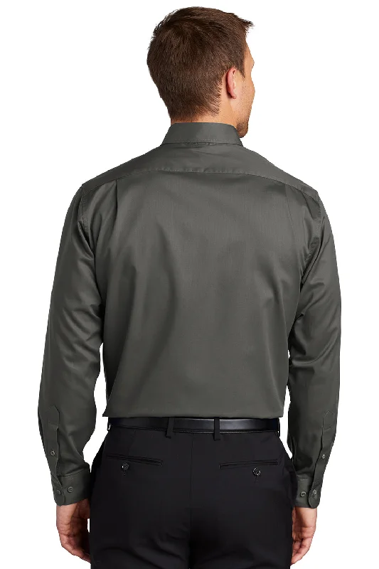 Port Authority Mens SuperPro Wrinkle Resistant Long Sleeve Button Down Shirt w/ Pocket - Sterling Grey