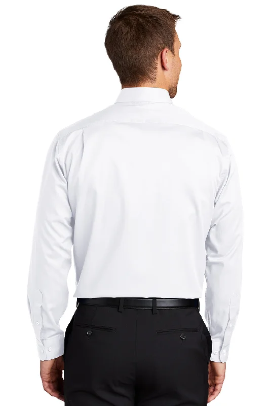 Port Authority Mens SuperPro Wrinkle Resistant Long Sleeve Button Down Shirt w/ Pocket - White