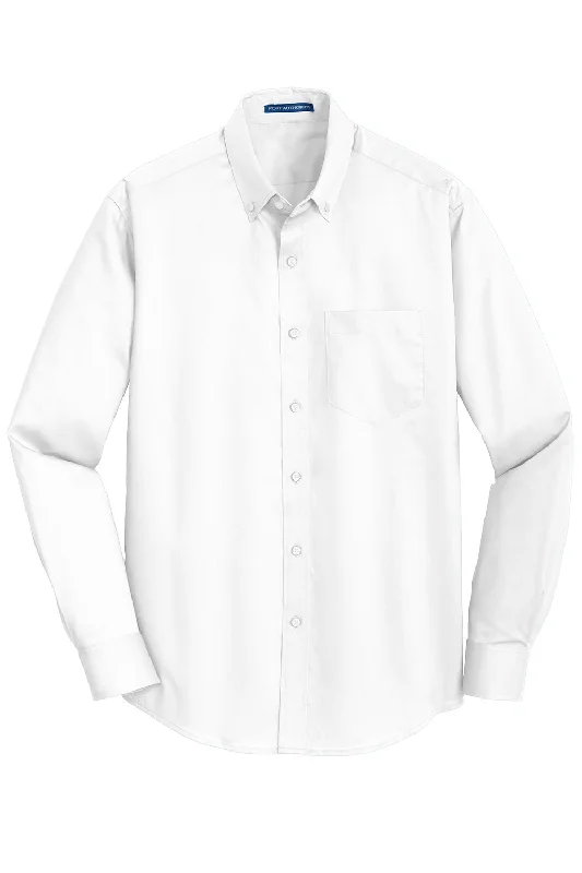 Port Authority Mens SuperPro Wrinkle Resistant Long Sleeve Button Down Shirt w/ Pocket - White