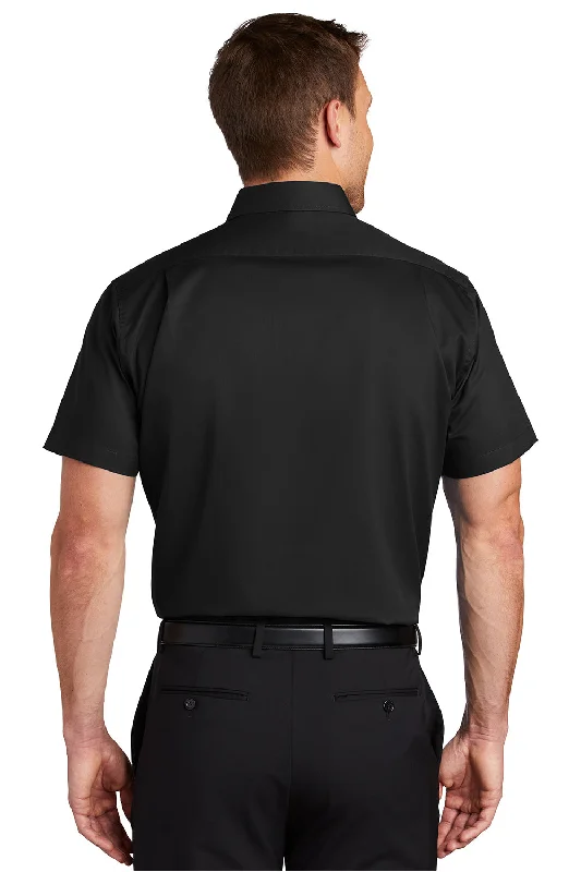 Port Authority Mens SuperPro Wrinkle Resistant Short Sleeve Button Down Shirt w/ Pocket - Black