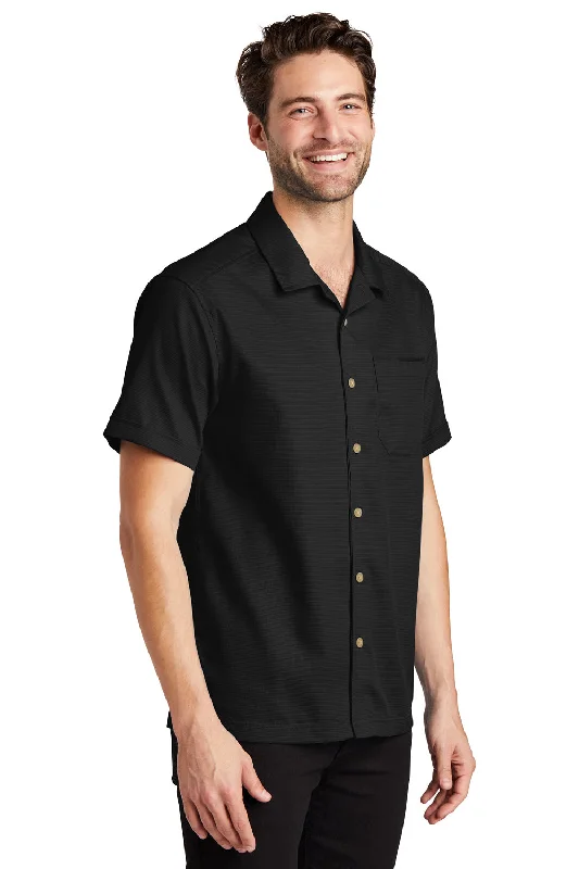 Port Authority Mens Wrinkle Resistant Short Sleeve Button Down Camp Shirt w/ Pocket - Black - Closeout