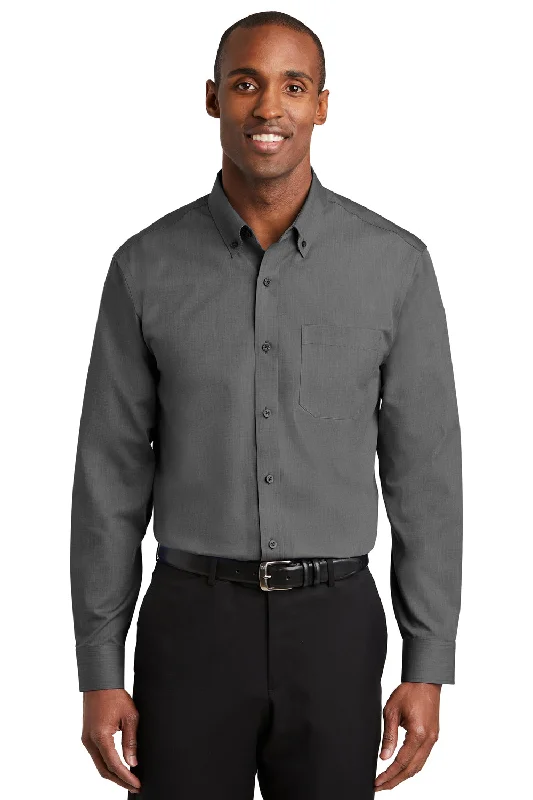 Red House Mens Nailhead Wrinkle Resistant Long Sleeve Button Down Shirt w/ Pocket - Black - Closeout