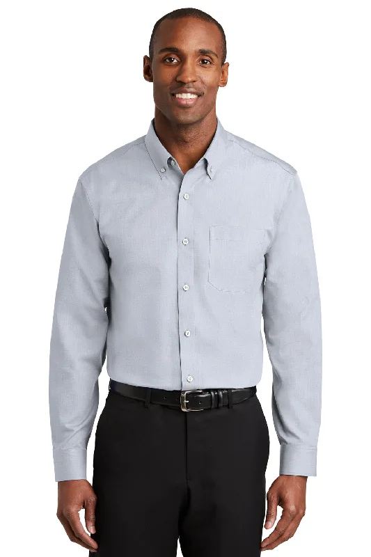 Red House Mens Nailhead Wrinkle Resistant Long Sleeve Button Down Shirt w/ Pocket - Ice Grey - Closeout