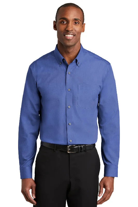 Red House Mens Nailhead Wrinkle Resistant Long Sleeve Button Down Shirt w/ Pocket - Mediterranean Blue - Closeout