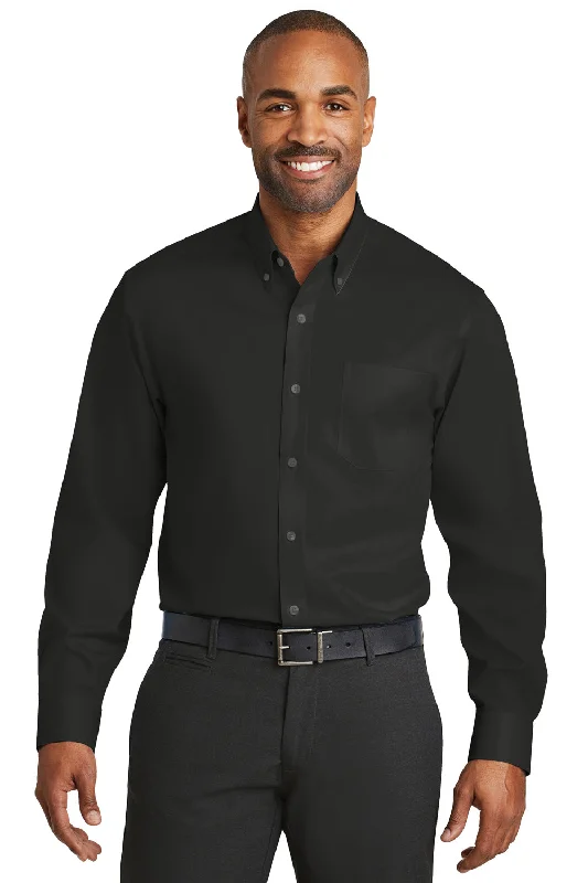 Red House Mens Wrinkle Resistant Long Sleeve Button Down Shirt w/ Pocket - Black - Closeout