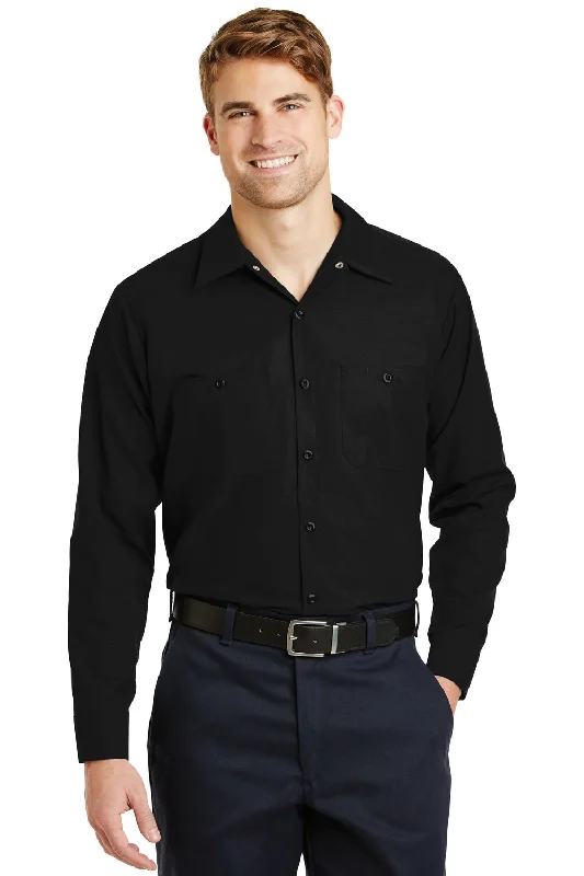 Red Kap Mens Industrial Moisture Wicking Long Sleeve Button Down Shirt w/ Double Pockets - Black