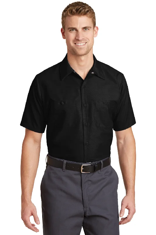 Red Kap Mens Industrial Moisture Wicking Short Sleeve Button Down Shirt w/ Double Pockets - Black